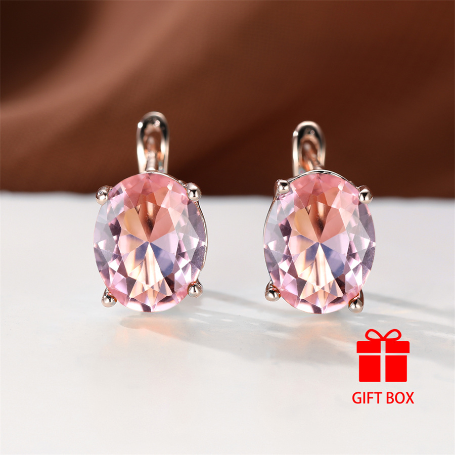 Pink CZ Oval Earrings Copper Hoops Durable Daily & Special Occasion Wear